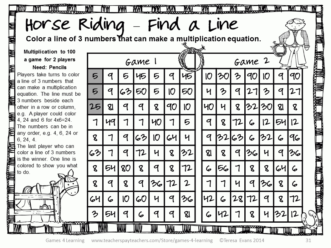 Fun Games 4 Learning: More No Prep Math Games Freebies pertaining to Printable Multiplication Games 4Th Grade