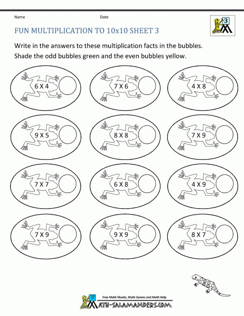 Fun Multiplication Worksheets To 10X10 Intended For Worksheets In Multiplication For Grade 3