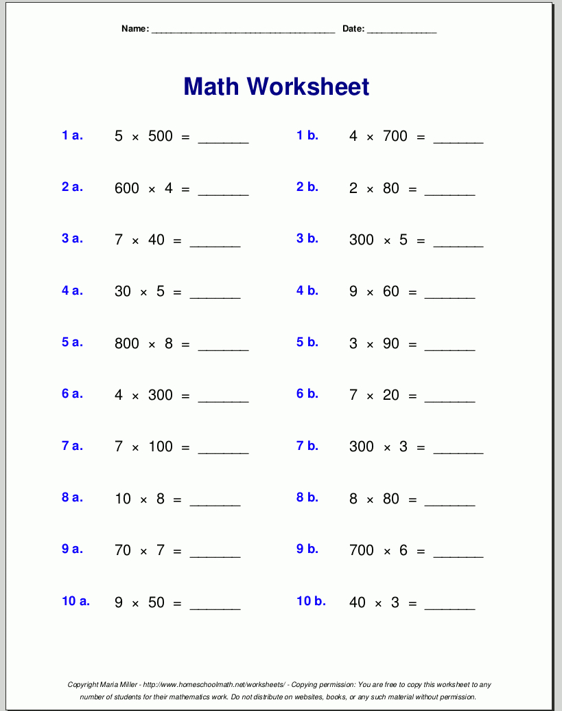 Grade 4 Multiplication Worksheets for Connect 4 Multiplication Printable
