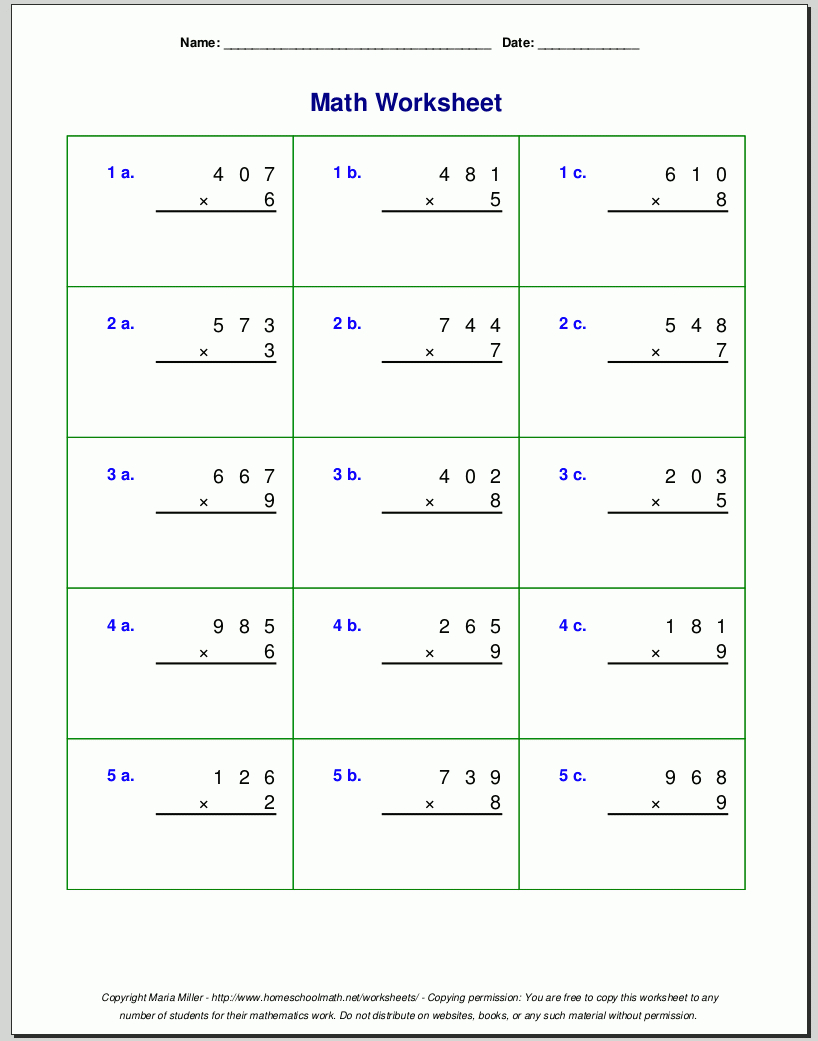 Grade 4 Multiplication Worksheets for Grade 4 Printable Multiplication Problems