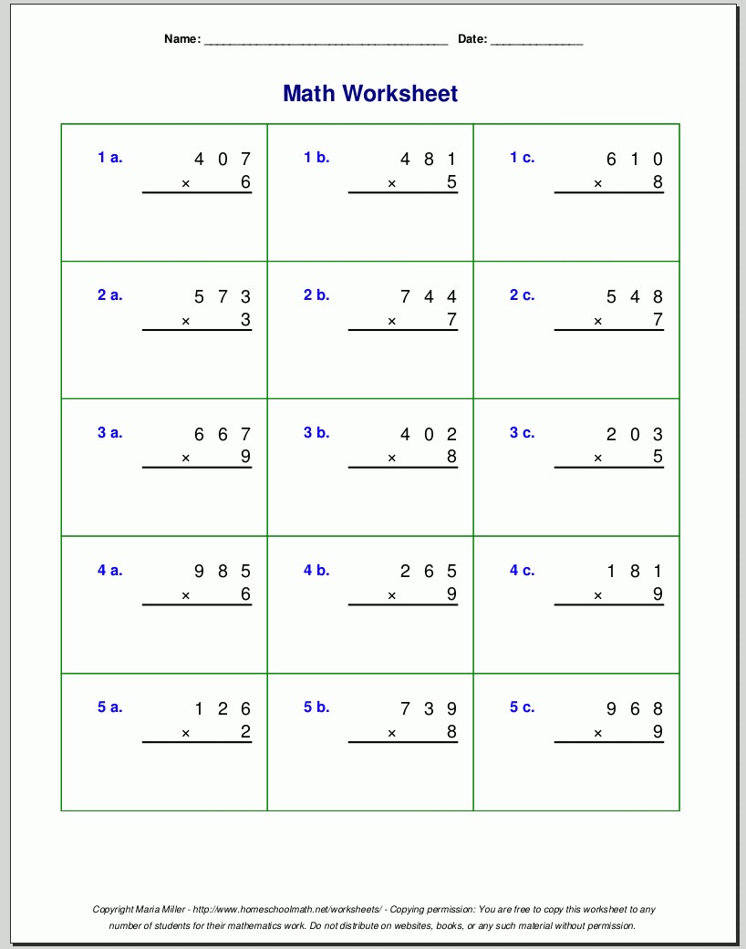 Grade 4 Multiplication Worksheets in Worksheets Multiplication Grade 3
