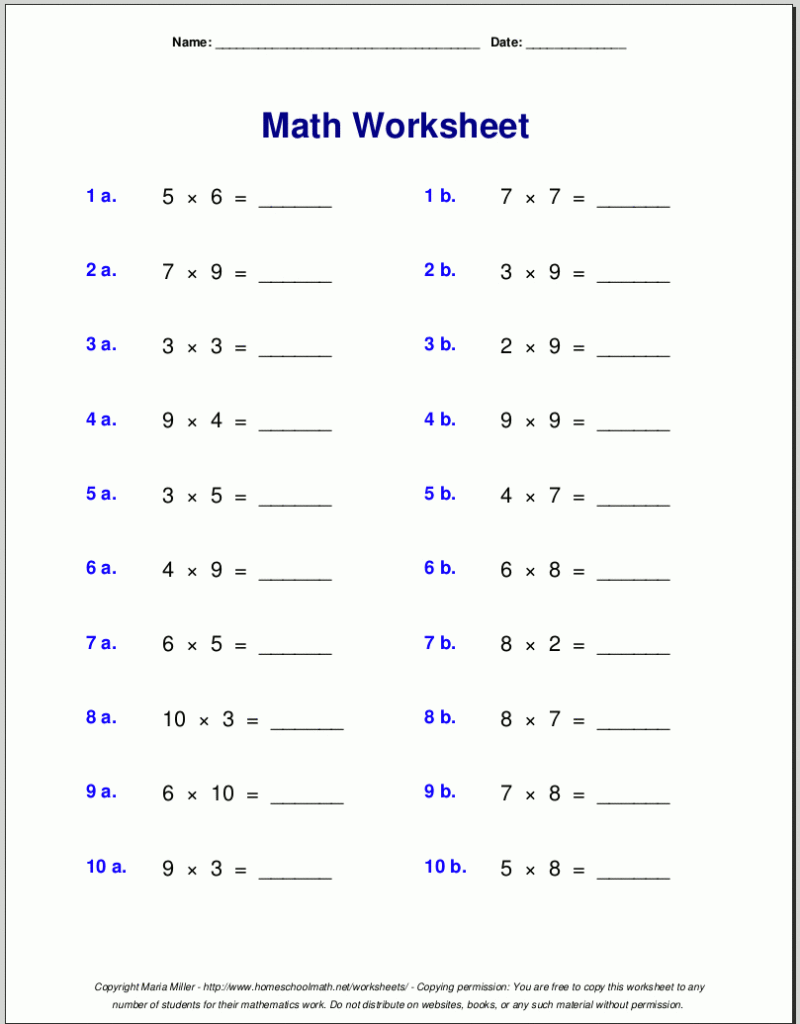 Grade 4 Multiplication Worksheets Inside Printable Multiplication Worksheets 50 Problems