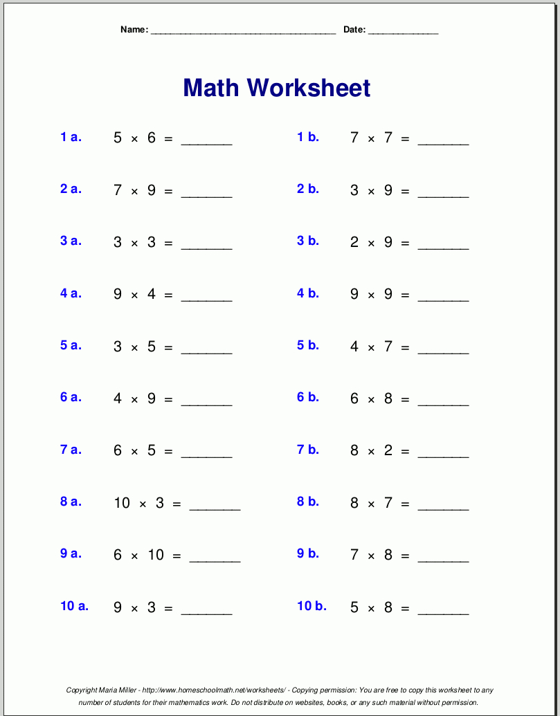 Grade 4 Multiplication Worksheets inside Printable Multiplication Worksheets 50 Problems