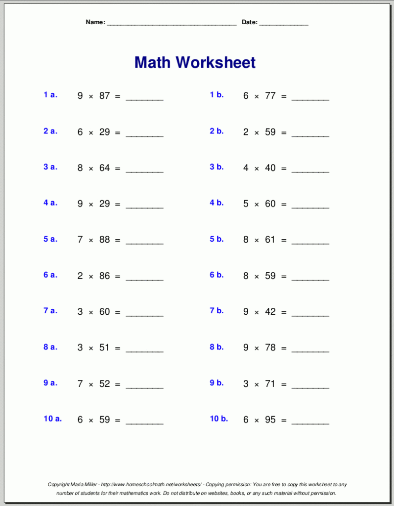 Grade 4 Multiplication Worksheets Intended For Printable Grade 4 Multiplication Worksheets