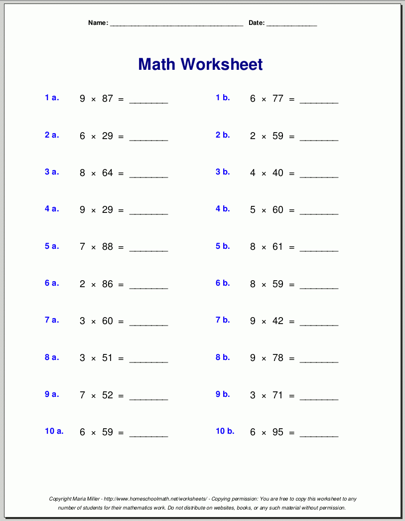 Grade 4 Multiplication Worksheets intended for Printable Grade 4 Multiplication Worksheets