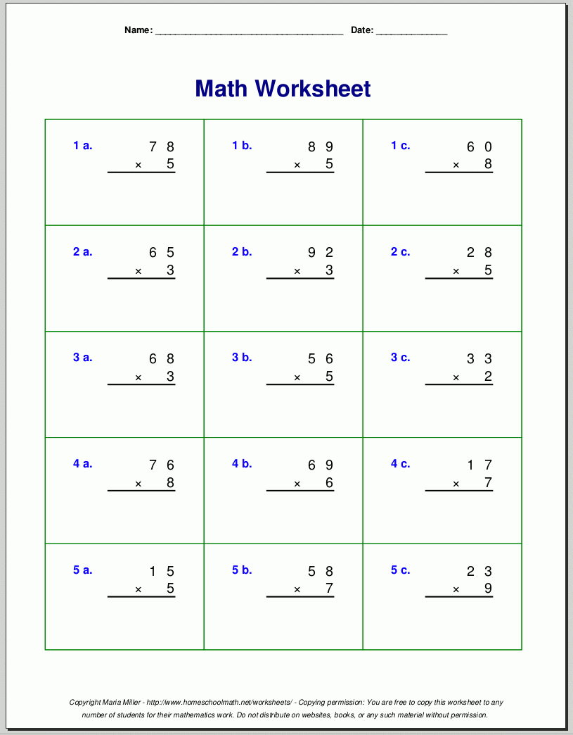 Grade 4 Multiplication Worksheets intended for Worksheets Multiplication 2 Digit By 1 Digit