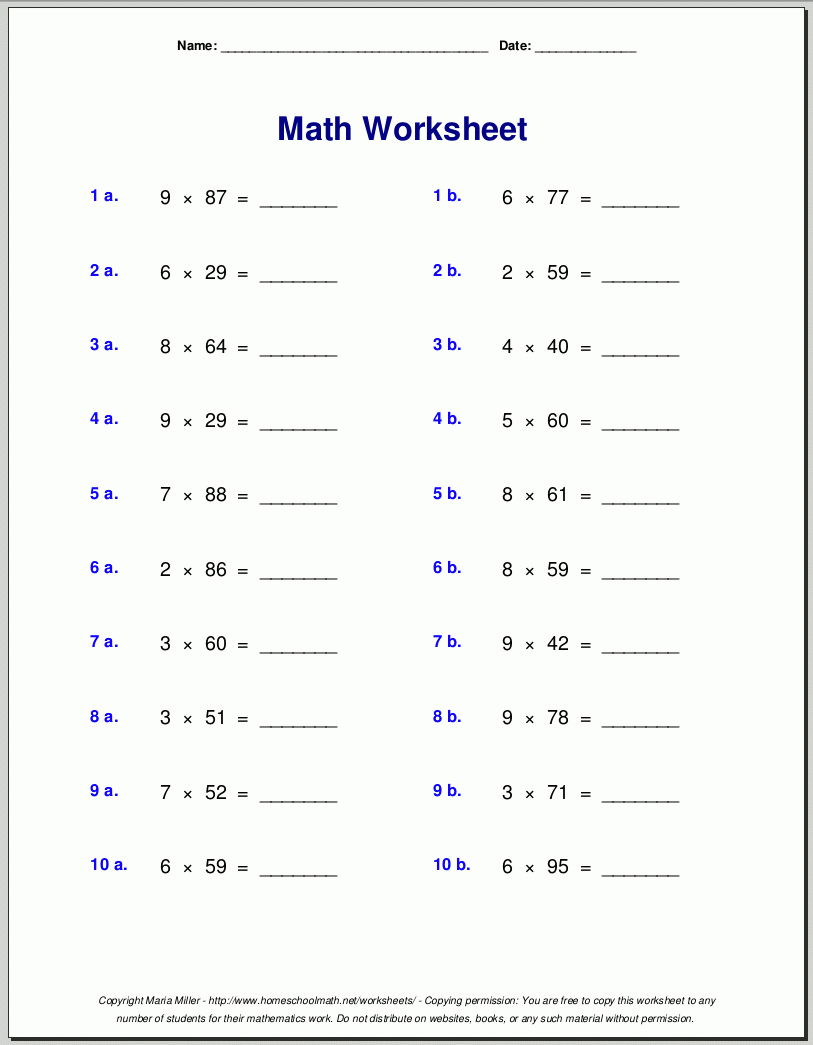 Grade 4 Multiplication Worksheets regarding Printable Multiplication 4Th Grade