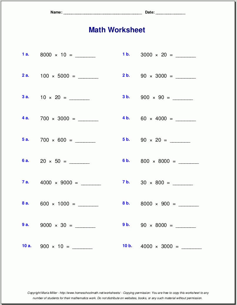 Grade 5 Multiplication Worksheets for 5 Multiplication Worksheets Free