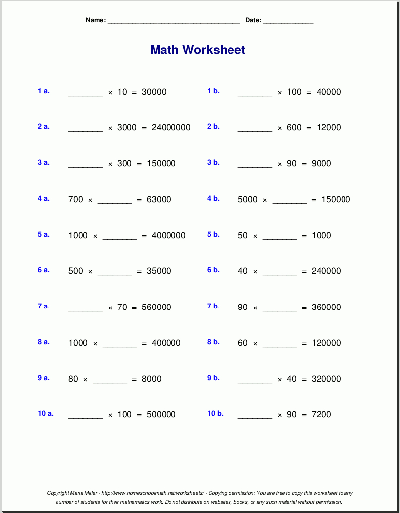 Grade 5 Multiplication Worksheets in Multiplication Worksheets 5 And 10