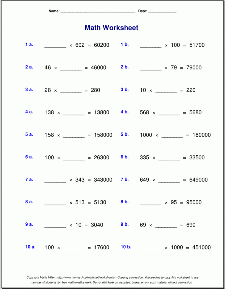 Multiplication Worksheets Year 5 Pdf