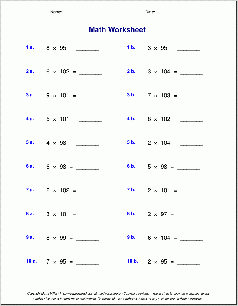 Grade 5 Multiplication Worksheets regarding Printable Multiplication Sheets For 5Th Graders