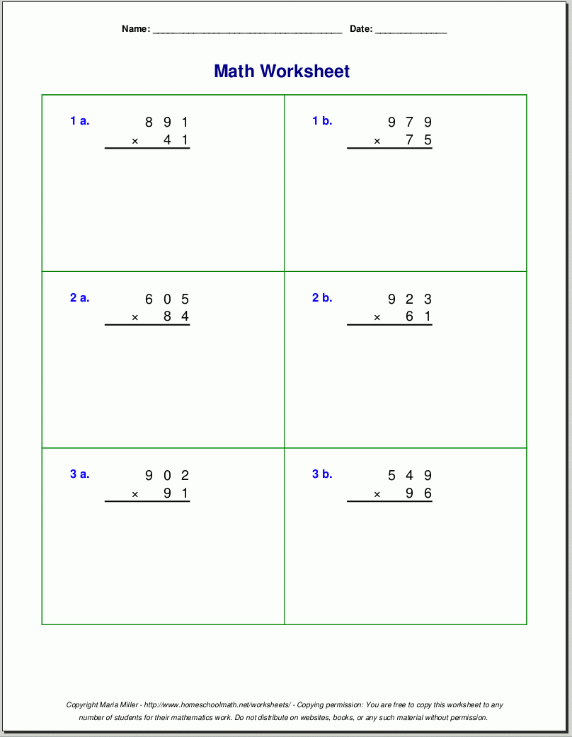 Grade 5 Multiplication Worksheets within Worksheets Long Multiplication