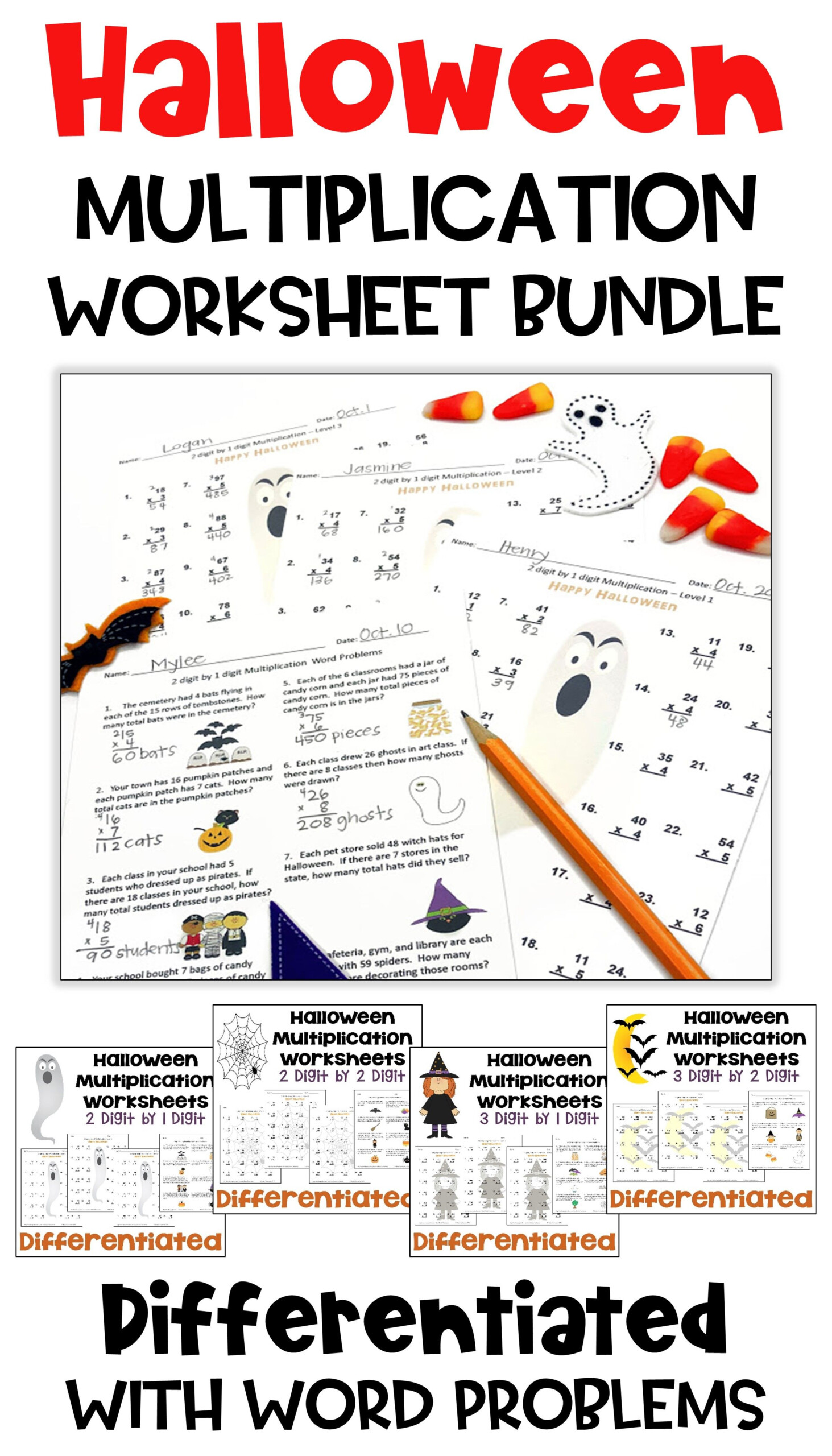 Halloween Math Multiplication Worksheet Bundle in Printable Halloween Multiplication Worksheets