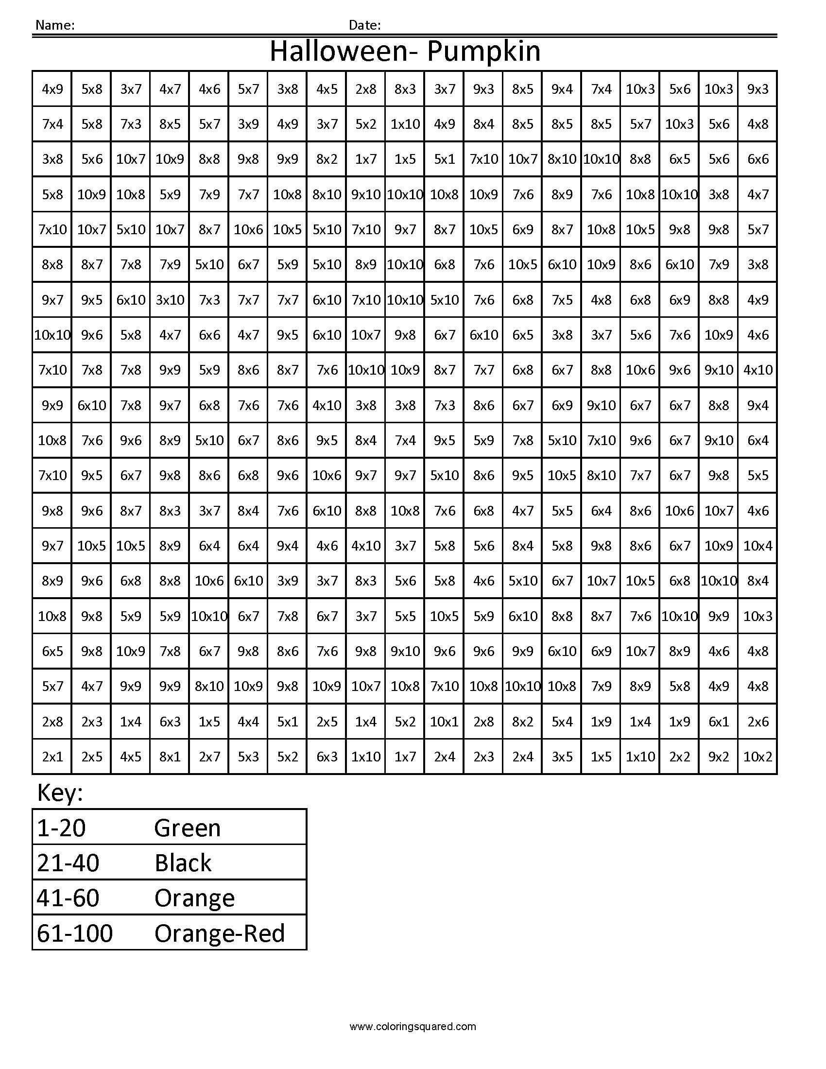 Color By Number Multiplication Worksheets Halloween