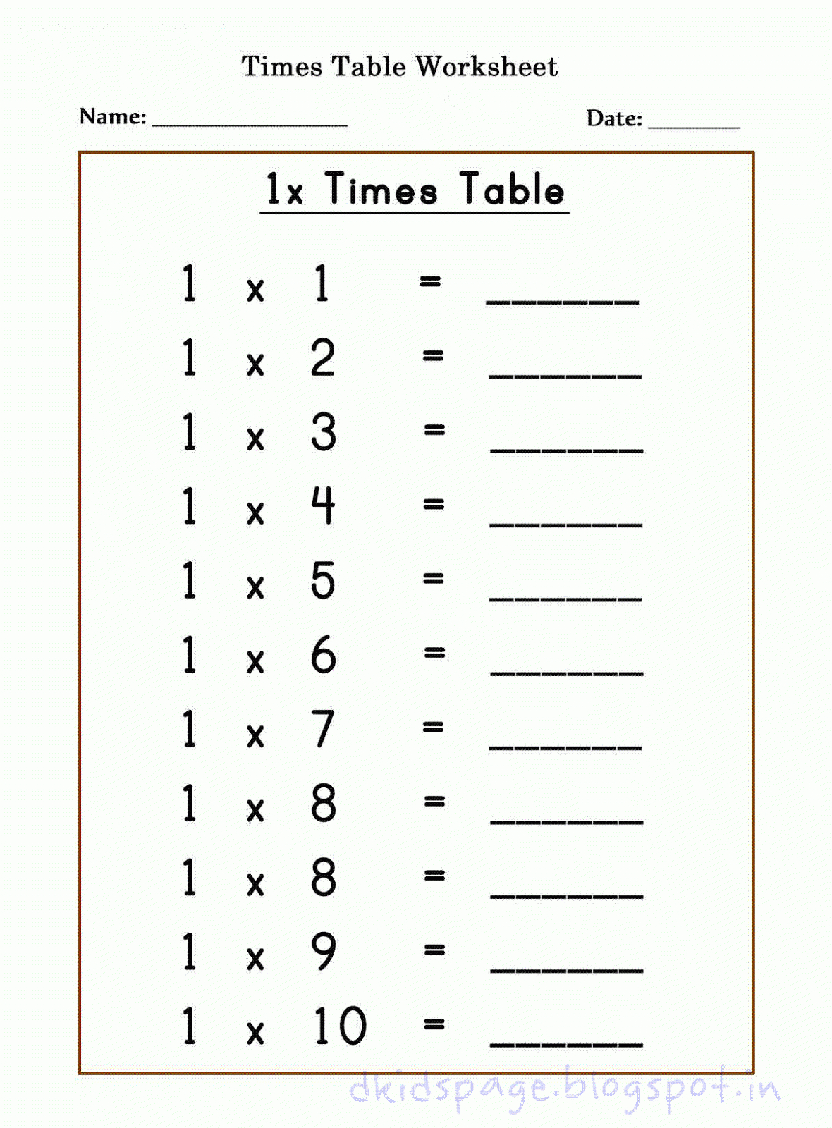 Kids Page: Printable 1 X Times Table Worksheets For Free with Multiplication Worksheets 6 And 7 Times Tables