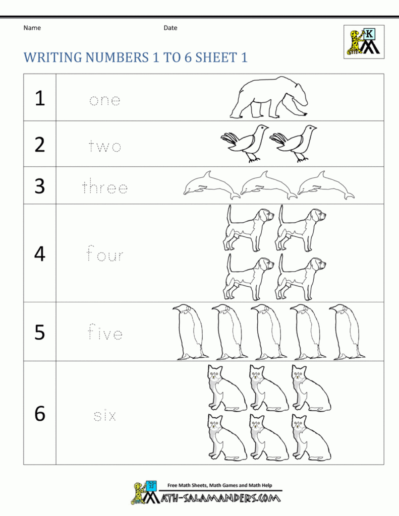 Kindergarten Number Worksheets Within Multiplication Worksheets Numbers 1 10