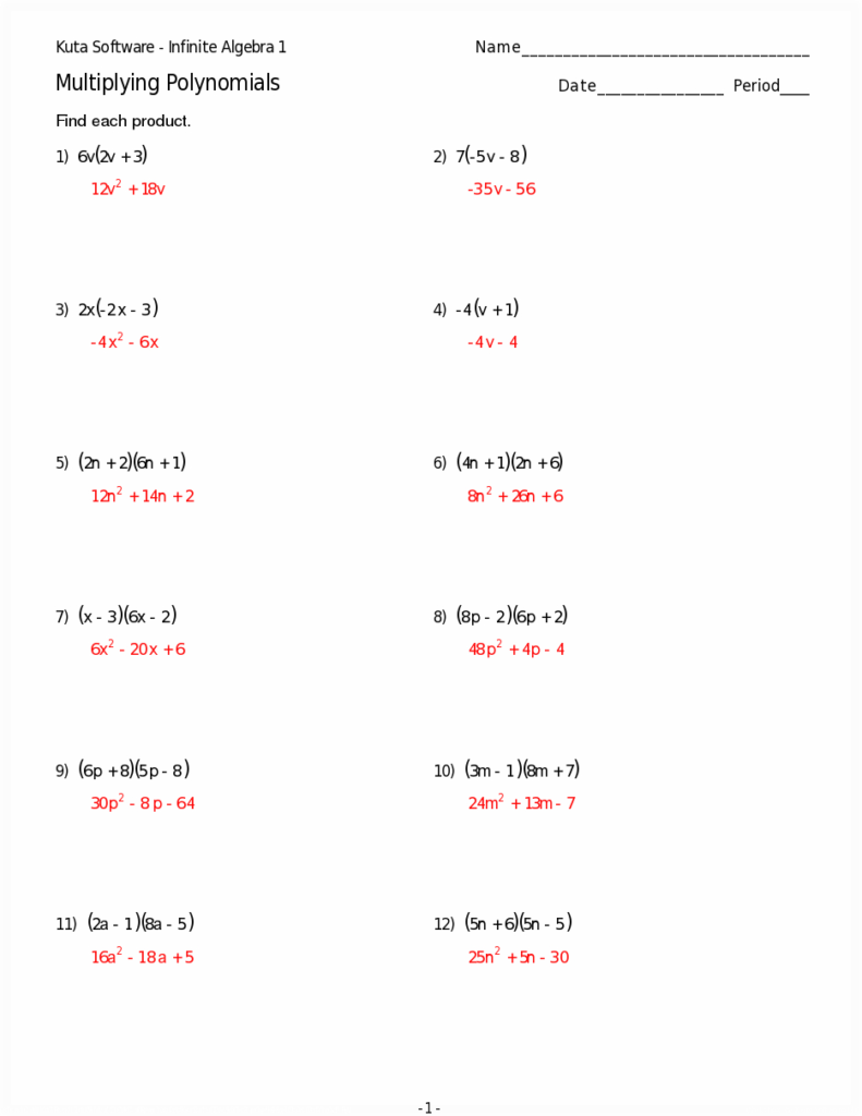 Kuta Software Infinite Algebra 1 Answers   Software In Multiplication Worksheets Kuta