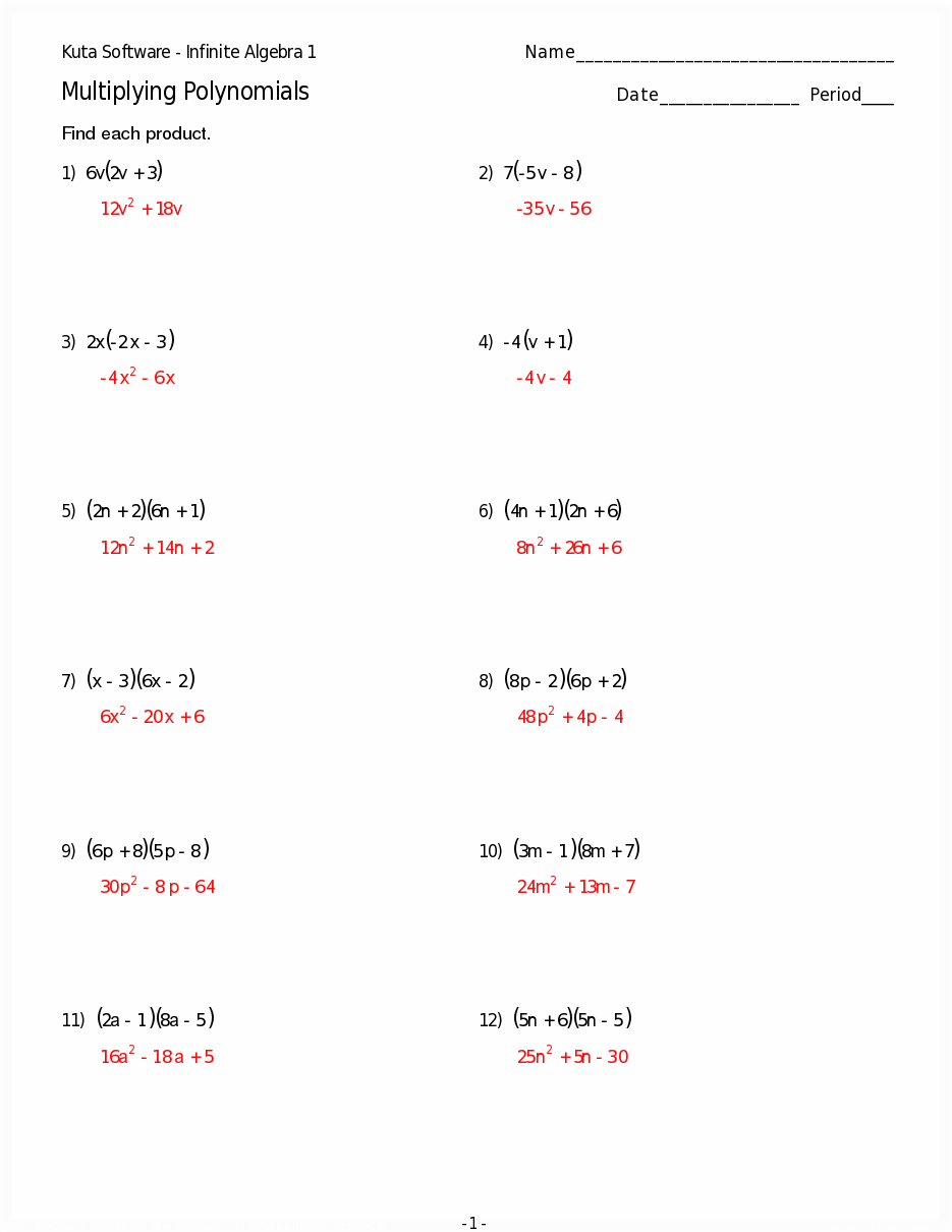 Kuta Software Infinite Algebra 1 Answers - Software in Multiplication Worksheets Kuta