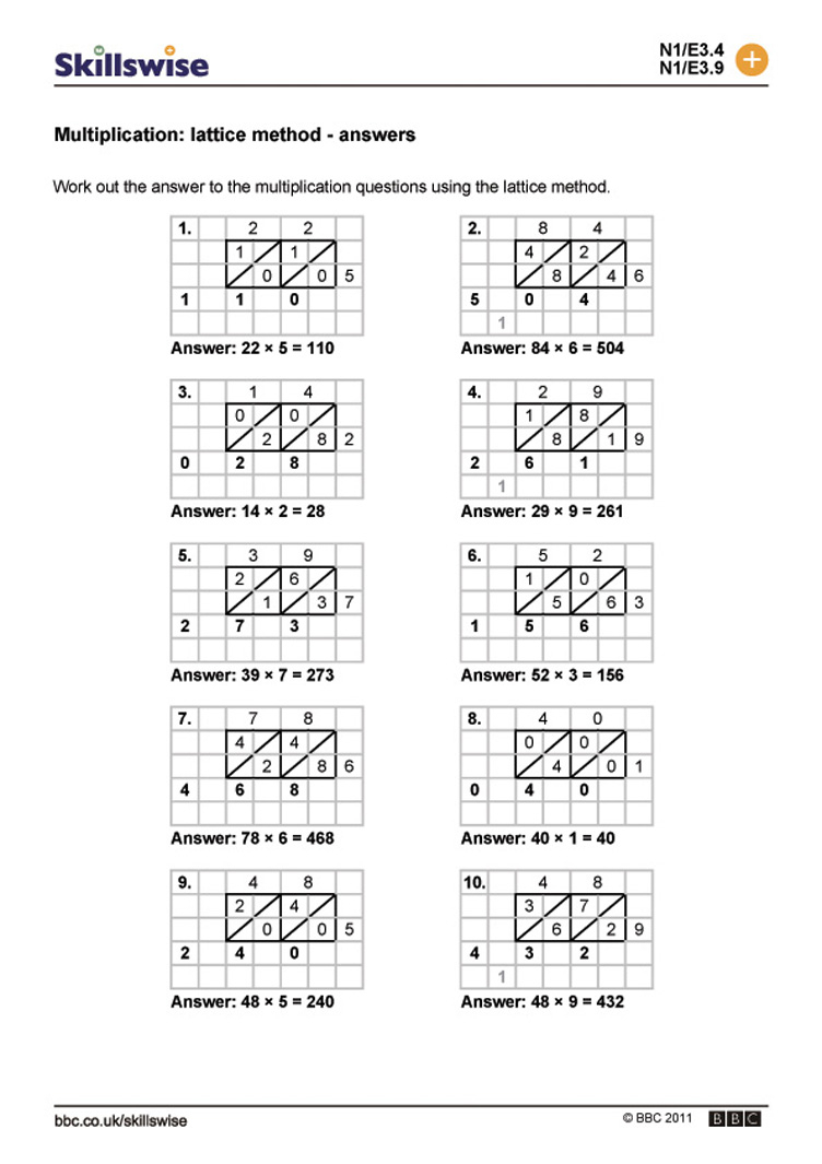 Lattice Division Worksheets &amp; Multiplication Worksheets pertaining to Printable Lattice Multiplication Worksheets