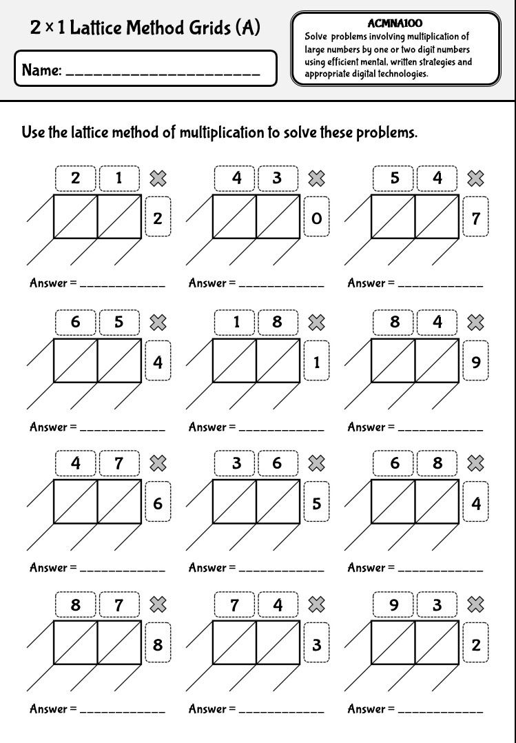 Lattice Method Of Multiplication Worksheets With Australian within Multiplication Worksheets Lattice