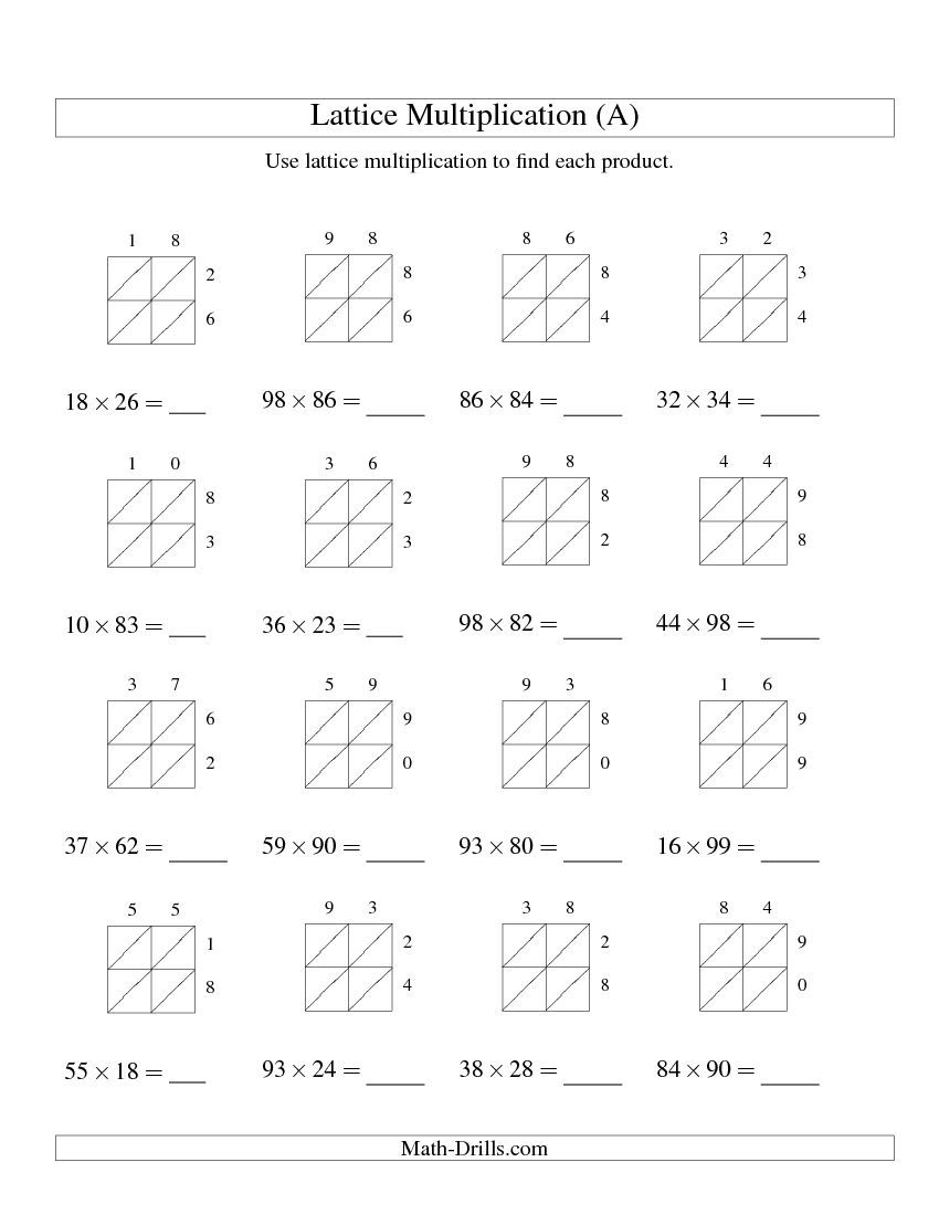 Lattice Multiplication -- Two-Digittwo-Digit (A in Printable Lattice Multiplication Worksheets