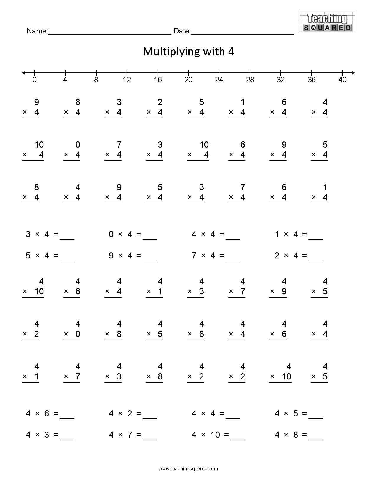 Learning Multiplication- Multiplying4 - Teaching Squared intended for Connect 4 Multiplication Printable