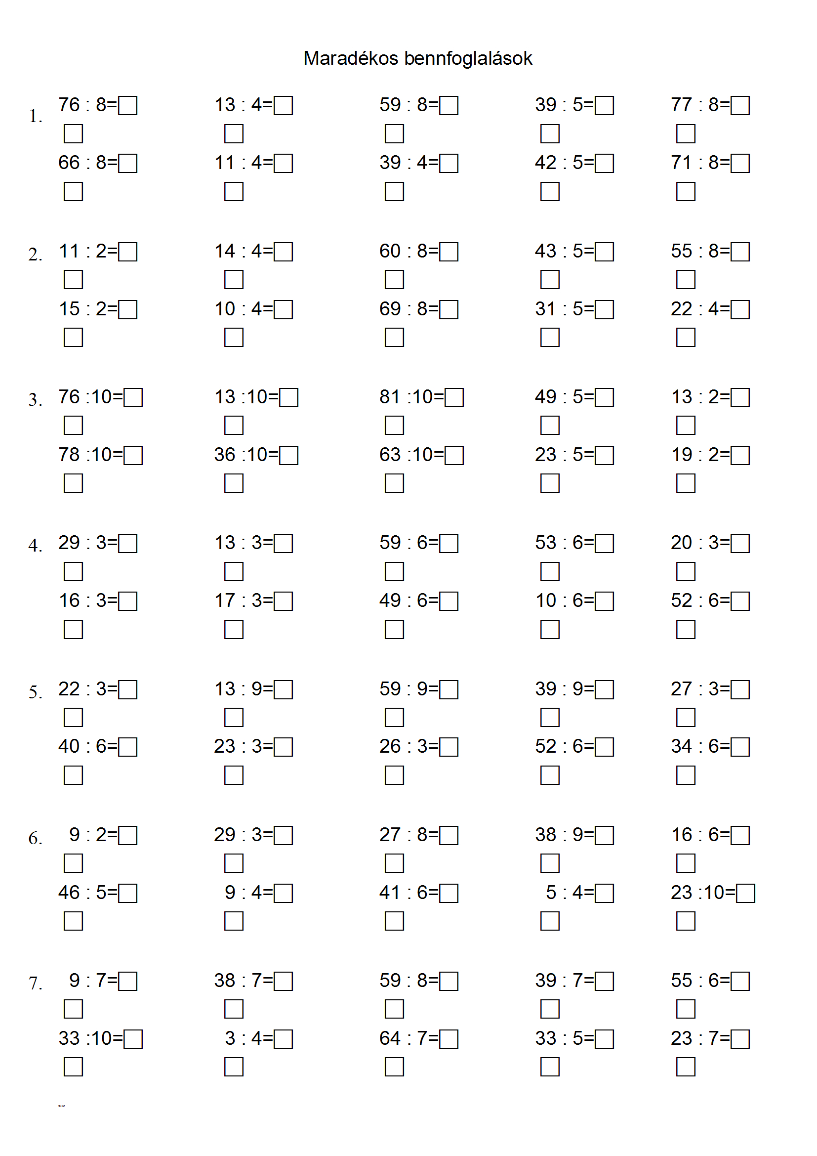 Maradékos Bennfoglalások1.doc | Homeschool Math, Math Tutor within Multiplication Worksheets Doc