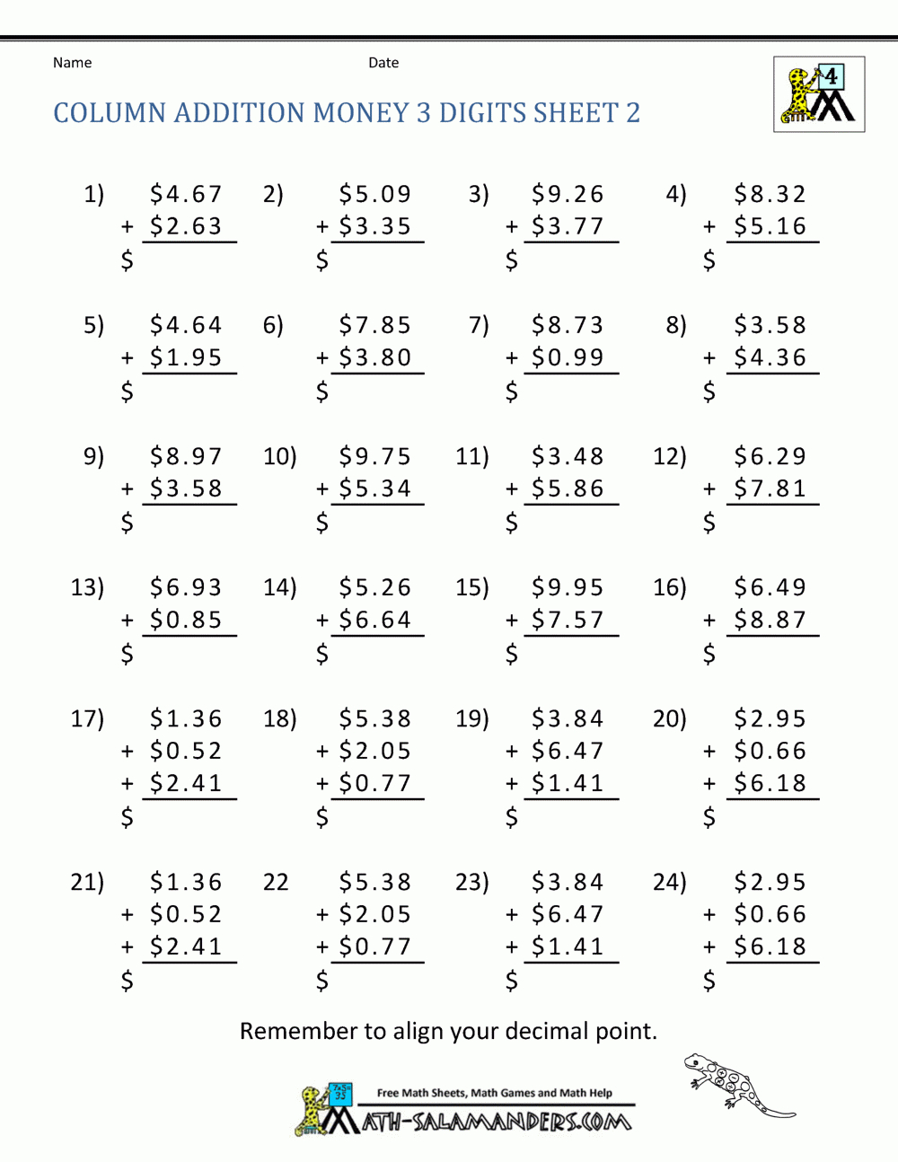 Math Addition Worksheet Collection 4Th Grade throughout Multiplication Worksheets 3&amp;#039;s And 4&amp;#039;s