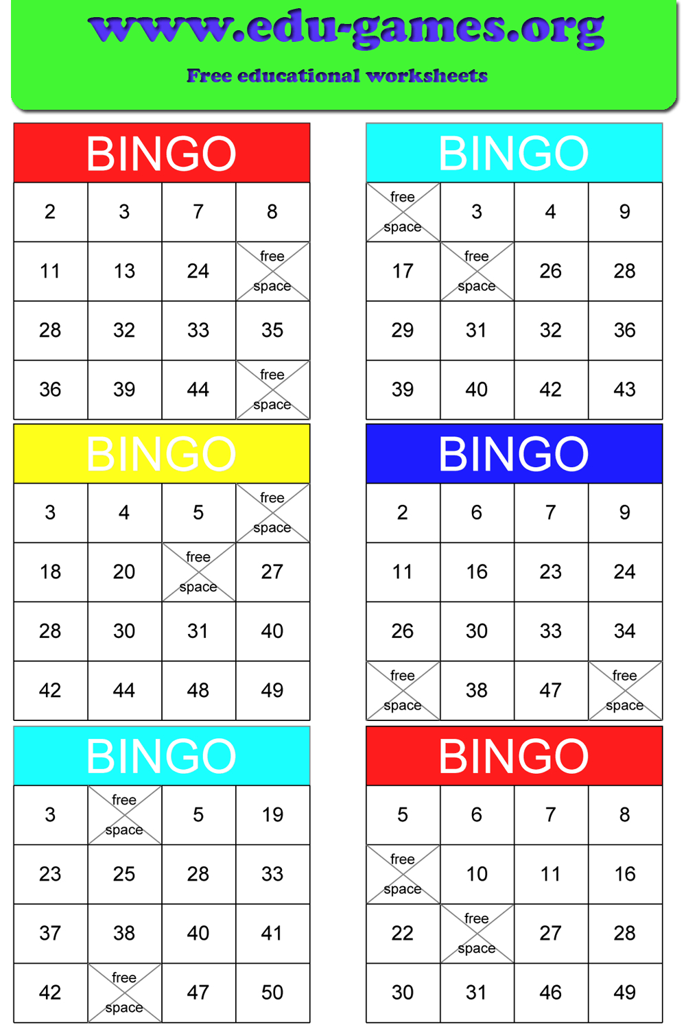 printable multiplication bingo sheets