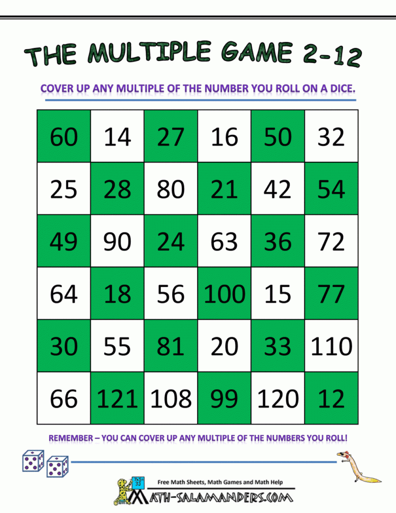 Math Games Using Dice The Multiple Game 2 To 12 | Math Throughout Printable Multiplication Math Games 4Th Grade
