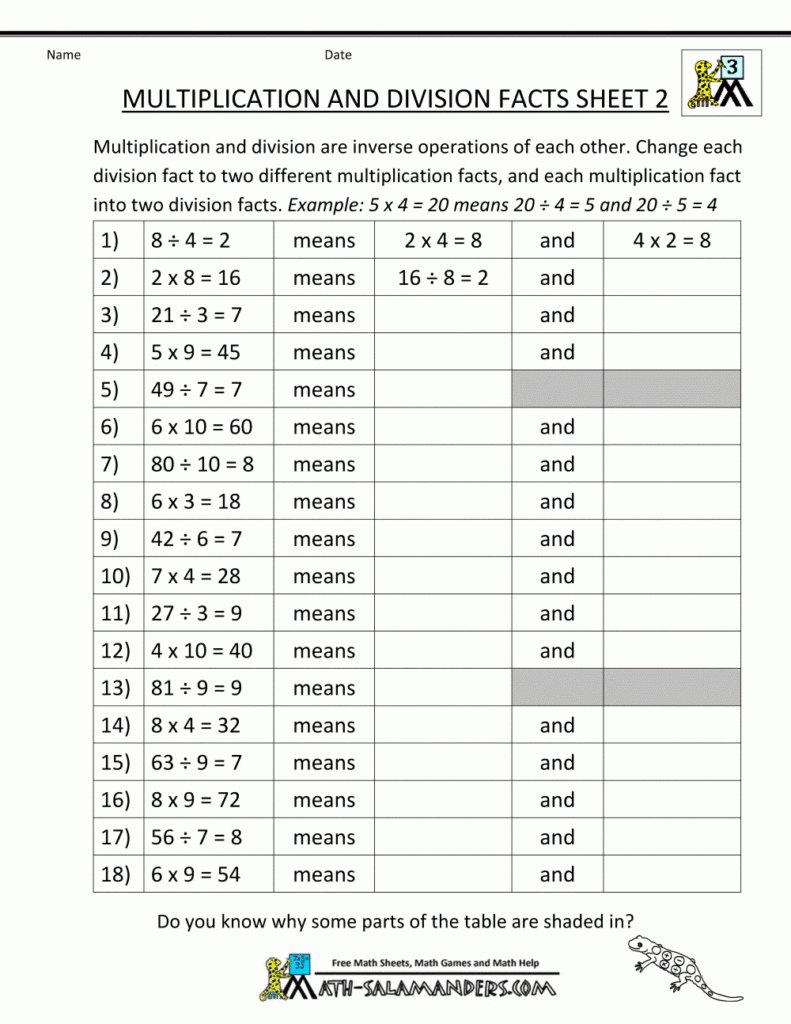 Math Worksheets For Kids Multiplication Division Facts 2 with regard to Printable Multiplication And Division Table