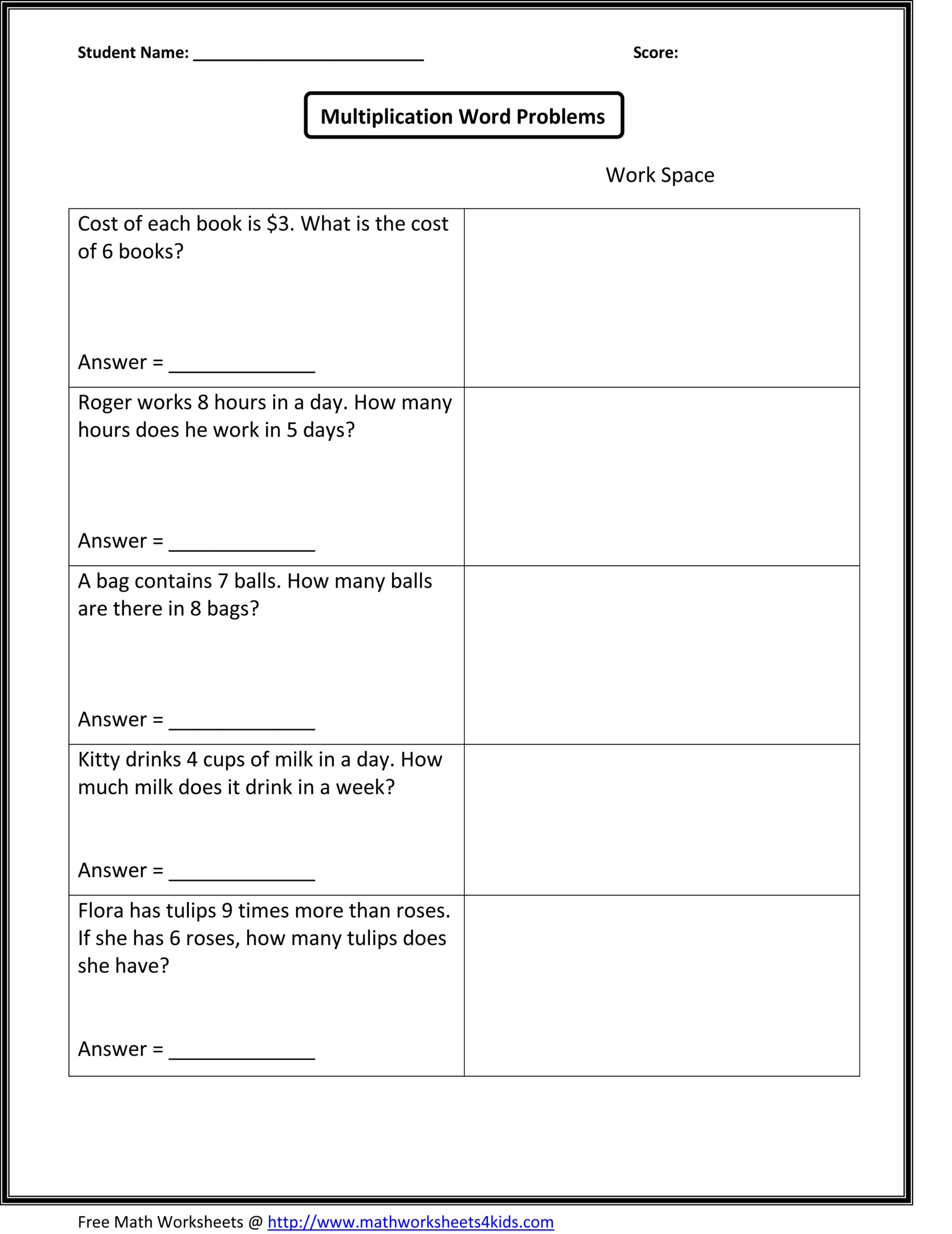 Math Worksheetsgrade And Subject Matter | Word Problems within Printable Multiplication Word Problems