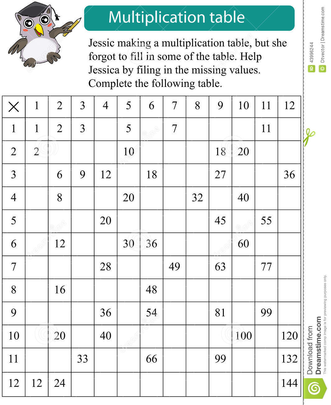 Mathematics Multiplication Table Missing Stock Vector with regard to Printable Fill In Multiplication Table