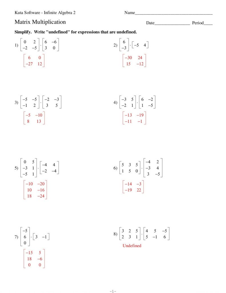 Matrix Multiplication Date Period   Kuta Software Llc Pages For Multiplication Worksheets Kuta
