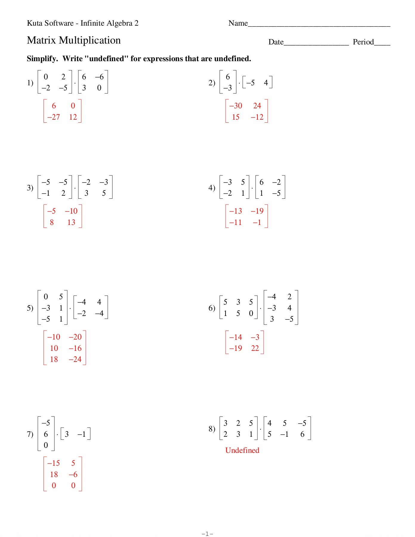 Matrix Multiplication Date Period – Kuta Software Llc Pages for Multiplication Worksheets Kuta Matrix Multiplication Date Period - Kuta Software Llc Pages for Multiplication Worksheets Kuta