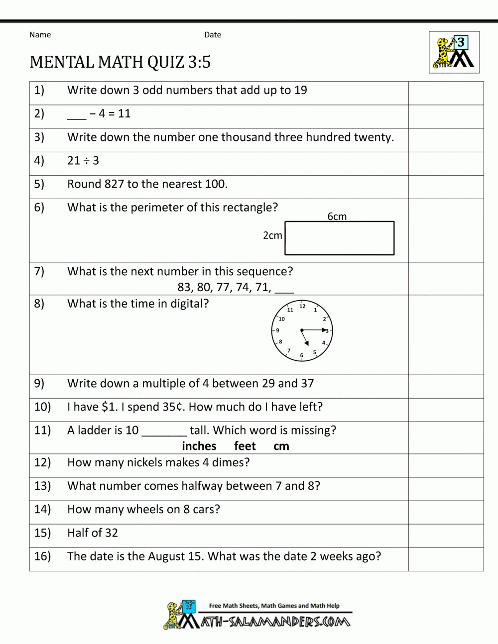 Mental Math 3Rd Grade pertaining to Printable 2&amp;amp;#039;s Multiplication Quiz