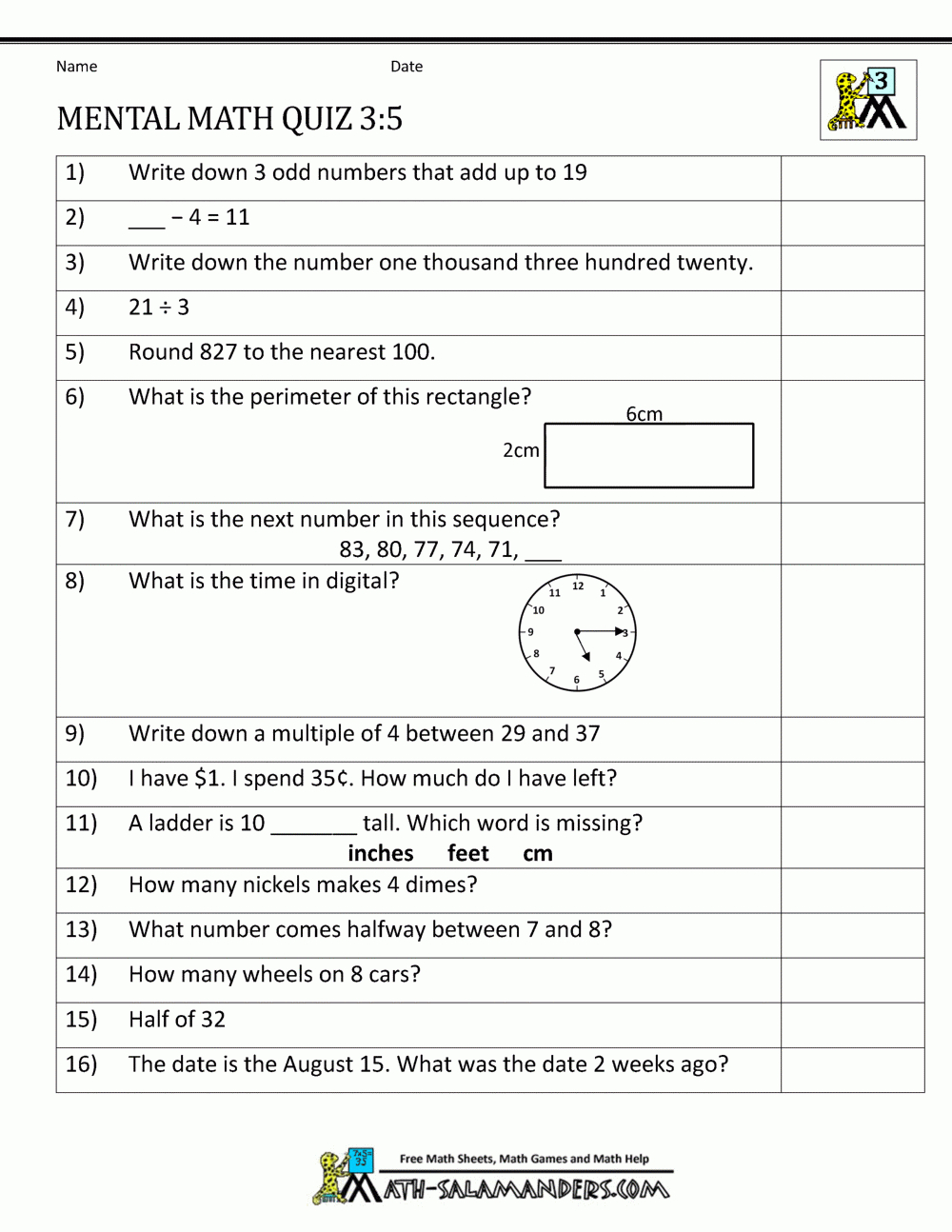 Mental Math 3Rd Grade pertaining to Printable 2&amp;#039;s Multiplication Quiz