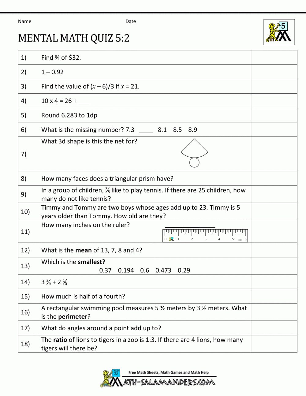 Mental Math 5Th Grade for Multiplication Worksheets Year 5 Pdf