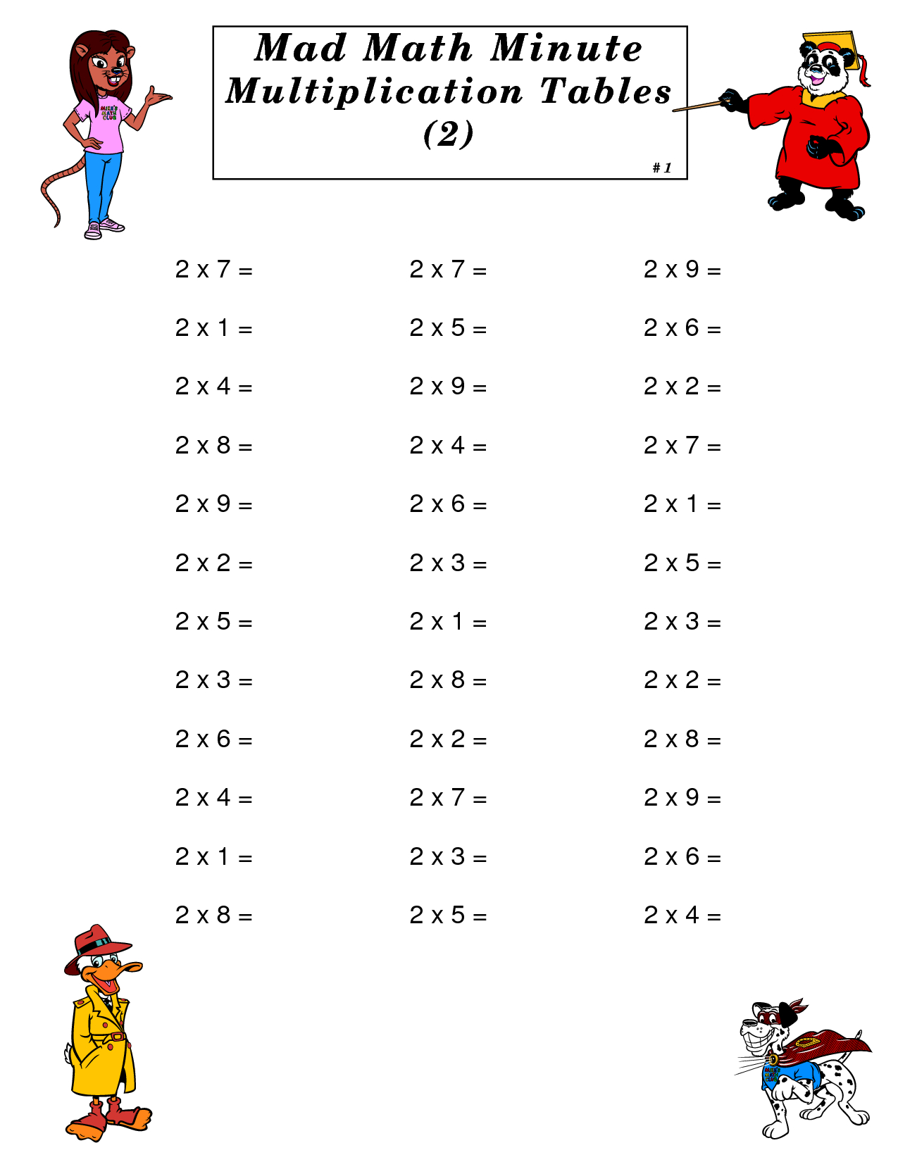  Multiplication Mad Minute Worksheets 