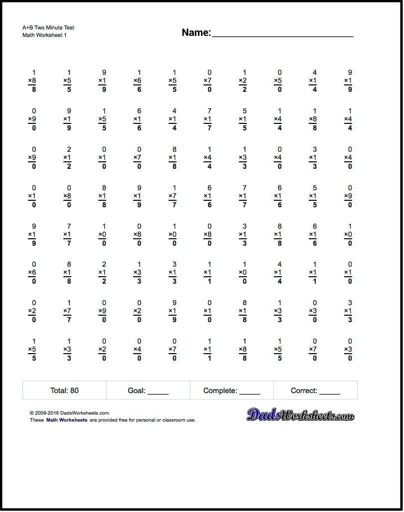 Minute Maths Worksheets 5 Minutes Drill Multiplication intended for Printable 5 Minute Multiplication Drill