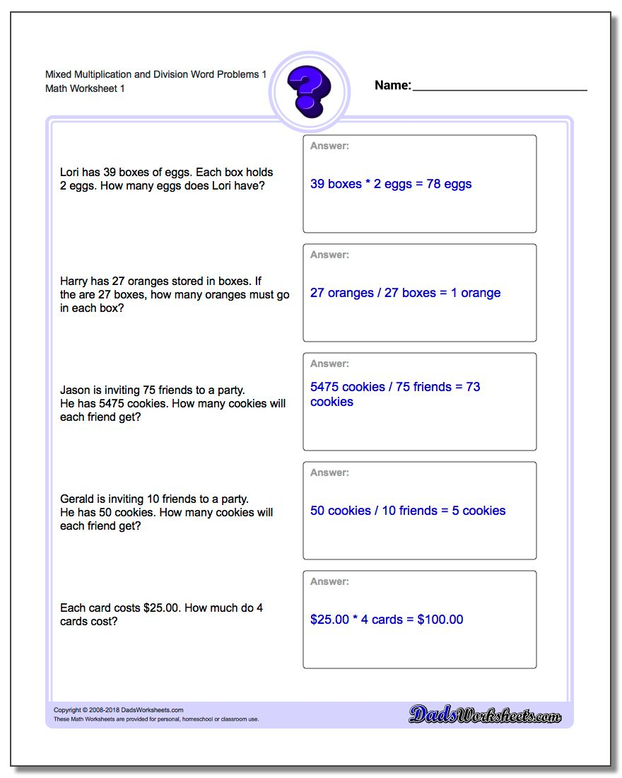 Mixed Multiplication And Division Word Problems in Printable Multiplication And Division Word Problems