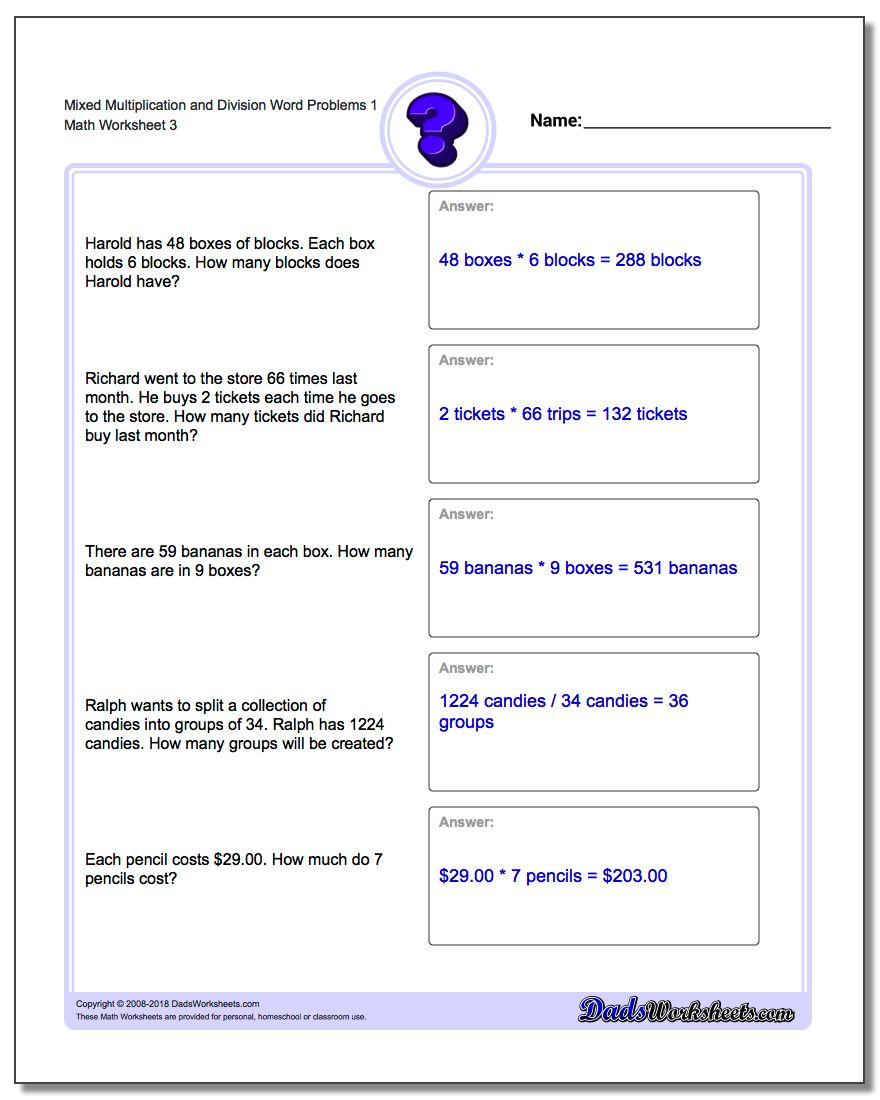 Mixed Multiplication And Division Word Problems pertaining to Worksheets Multiplication And Division Word Problems