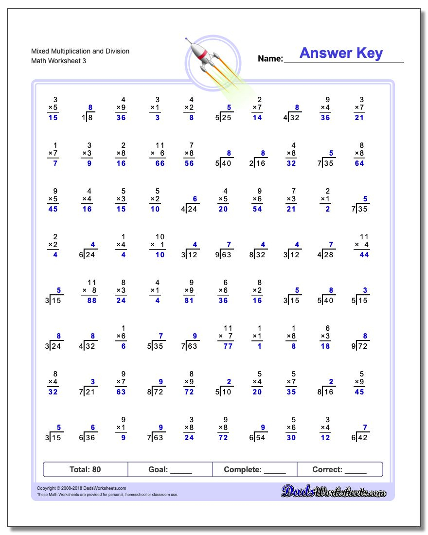 Mixed Multiplication And Division Worksheets in Worksheets On Multiplication And Division