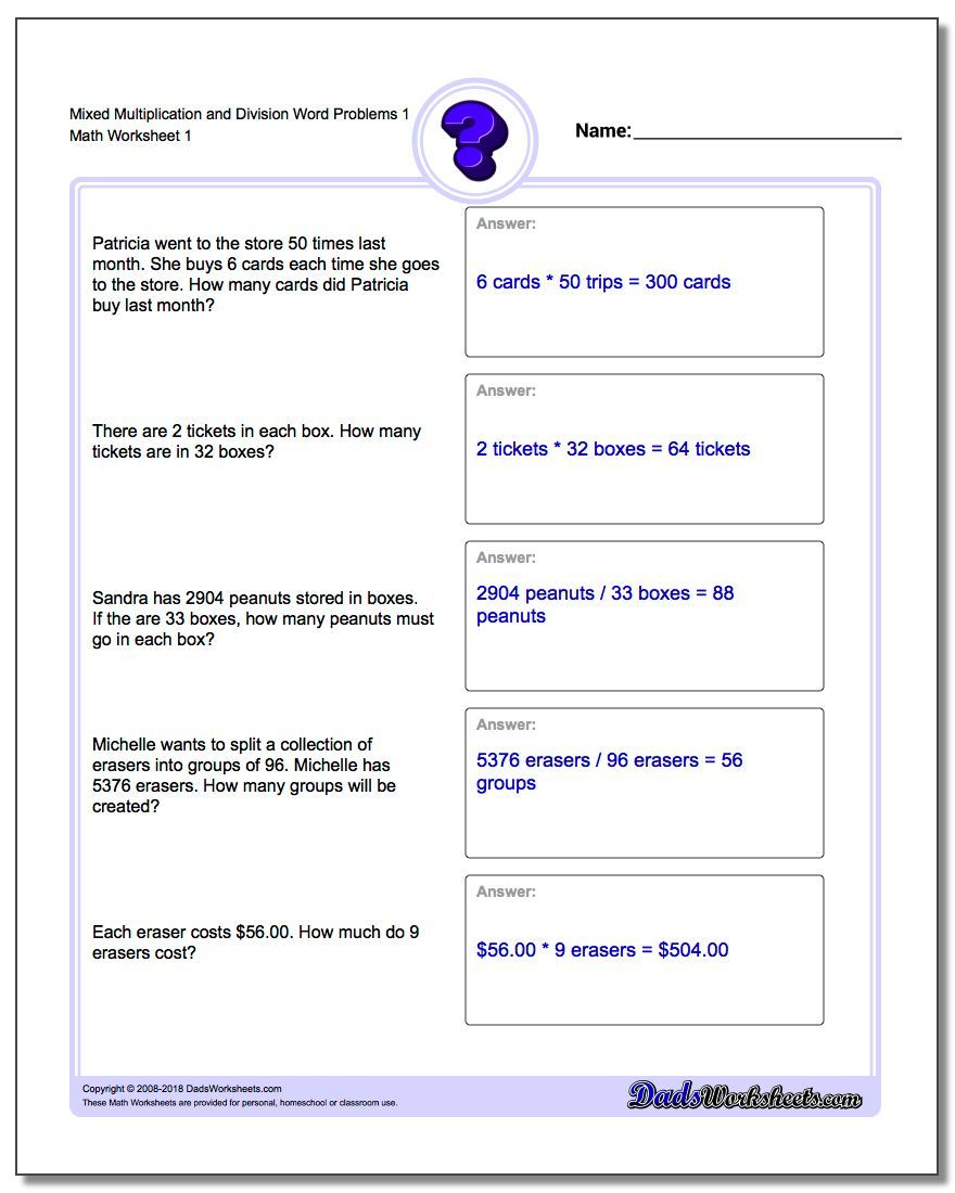 Mixed Multiplication Worksheet And Division Worksheet Word regarding Worksheets Multiplication And Division Word Problems