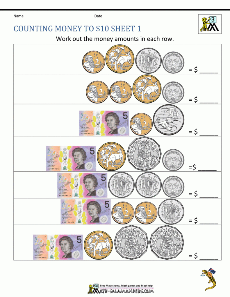 Money Worksheets Australian With Regard To Multiplication Worksheets Nz