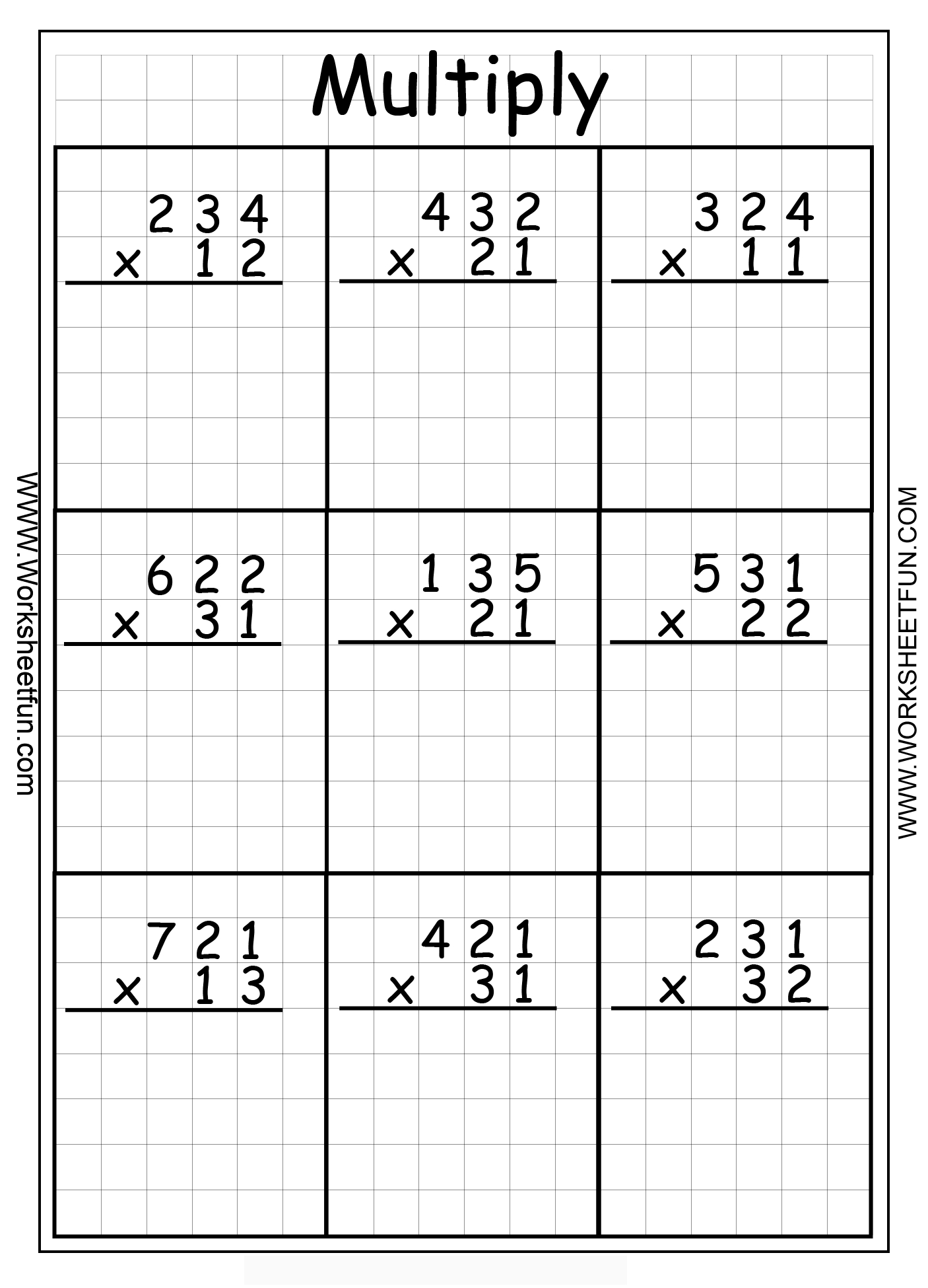 Multiplication - 3 Digit2 Digit. Like This Site with Multiplication Worksheets On Graph Paper