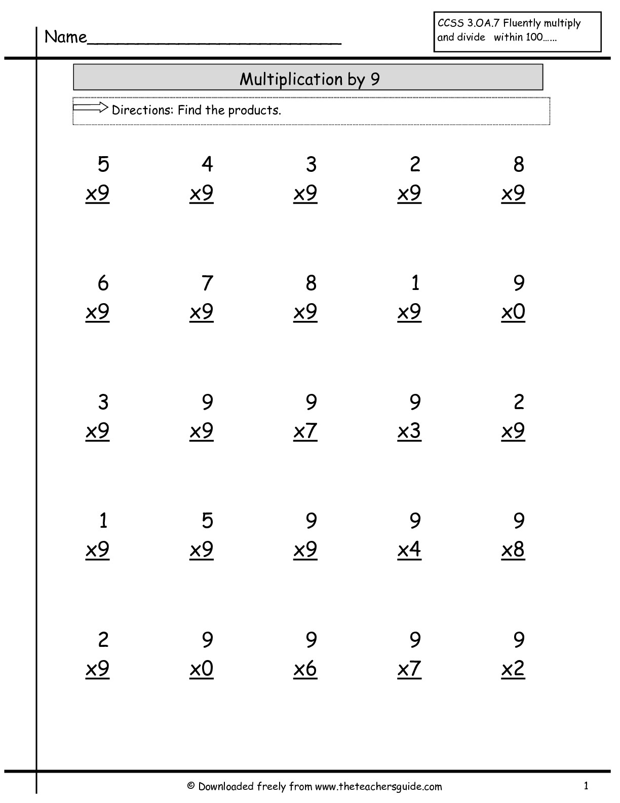 Multiplication 9 - Milbe.refinedtraveler.co in Printable Multiplication Worksheets 9