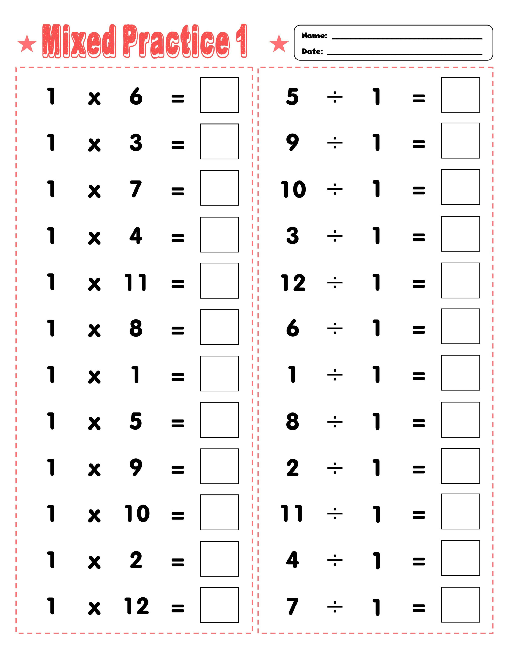 Division Multiplication Worksheets Printable