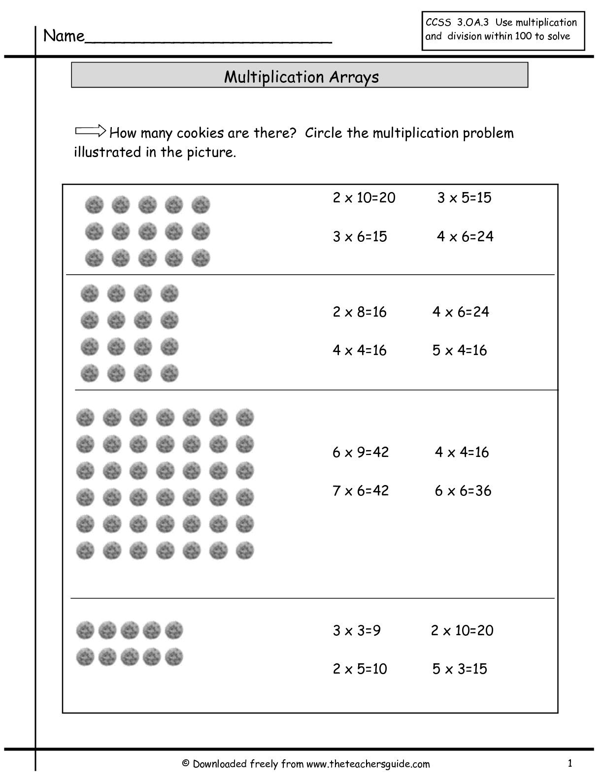 Worksheets Multiplication Arrays