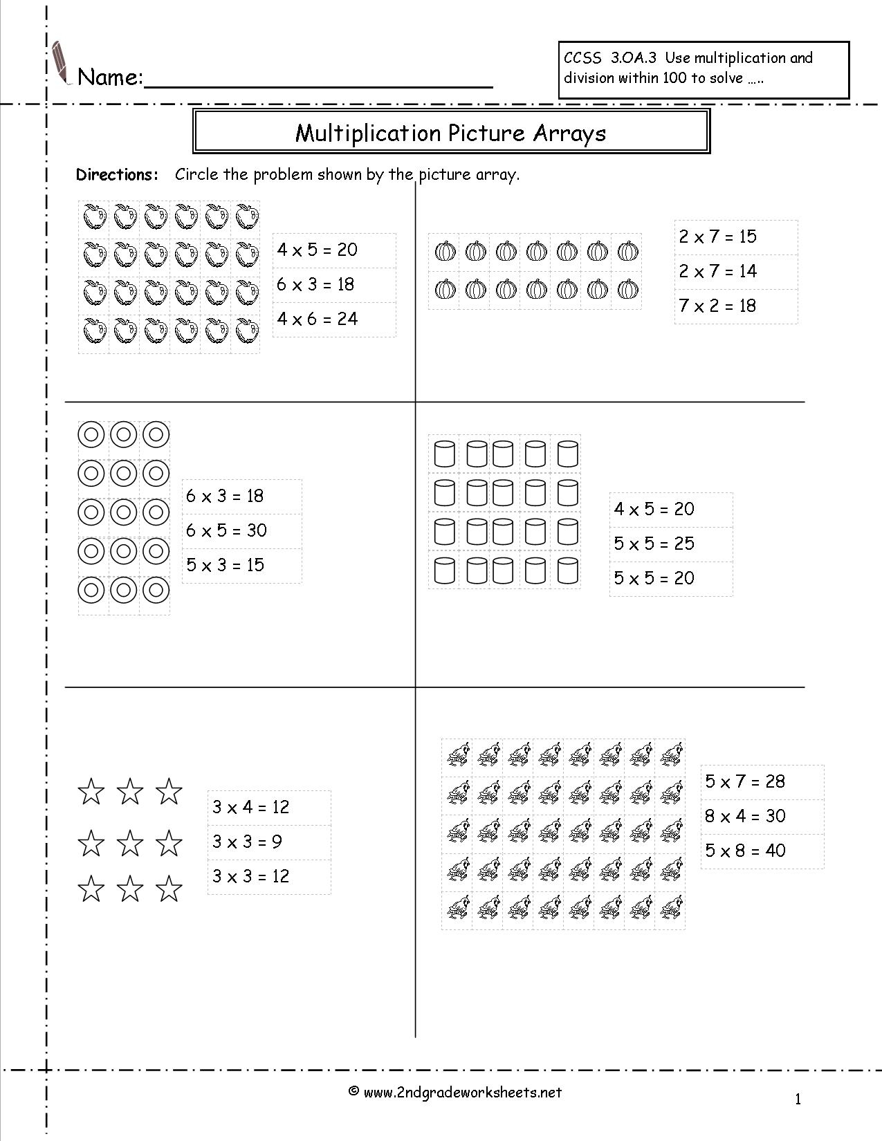 Multiplication Arrays Worksheets within Worksheets Multiplication Arrays